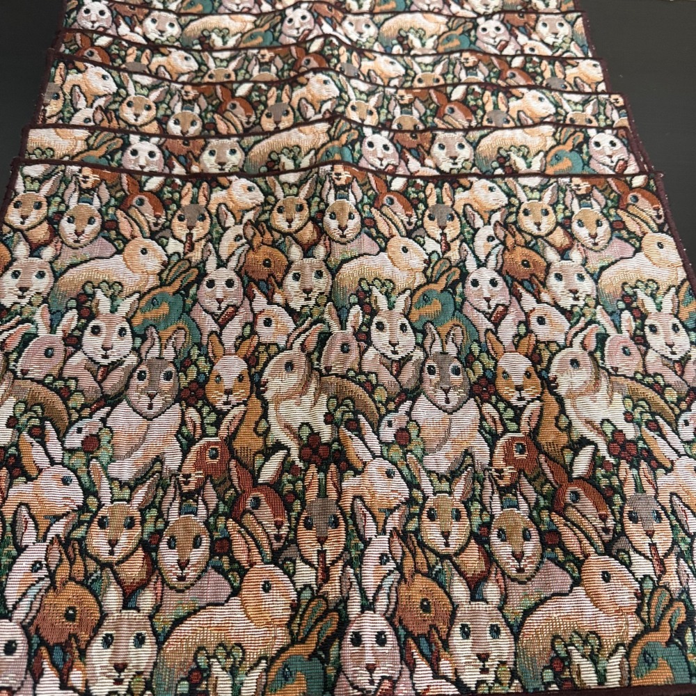 Vintage Bunnies All-Over Woven Art Decor Tapestry Placemats 12 x 17 in Set Of 6